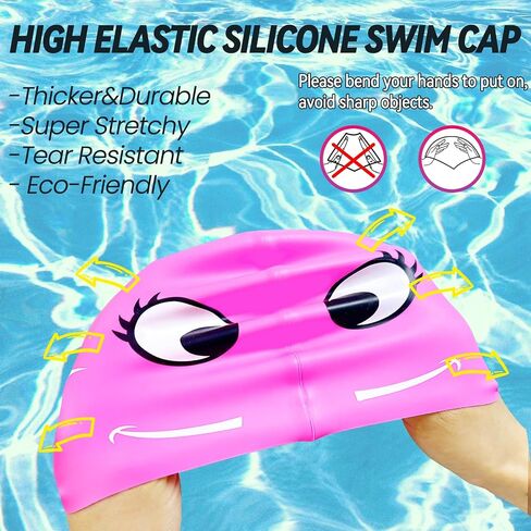 Swim Cap Kids Silicone Swimming Cap for Toddler Swim Hat Water Hats for Girl Boy 3-8 Years in Kuwait