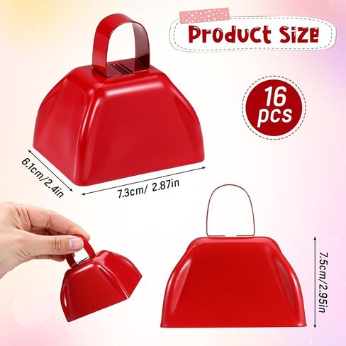 16pcs رعاة البقر الأحمر مع مقبض ، أجراس البقر المعدنية 3 بوصة للأحداث الرياضية ، وصياغة ضوضاء أجراس البقر اليدوية لألعاب كرة القدم والاحتفالات in Saudi Arabia