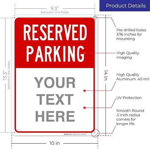 Reserved Parking Sign, Custom Parking Sign for Parking Lots, Businesses and Schools, 10x14 Inches, Rust Free .040 Aluminum, Fade Resistant, Made in USA by Signs in Saudi Arabia