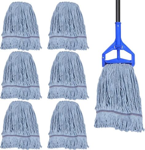 6 حزمة MOP HEAD استبدال تجاري للقطن الثقيل الأزرق MOP Heads استبدال القابلة لإعادة الاستخدام حلقة نهاية end end mop إعادة ملء للاستخدام السكني الصناعي in Kuwait