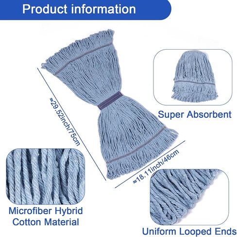6 حزمة MOP HEAD استبدال تجاري للقطن الثقيل الأزرق MOP Heads استبدال القابلة لإعادة الاستخدام حلقة نهاية end end mop إعادة ملء للاستخدام السكني الصناعي in Kuwait