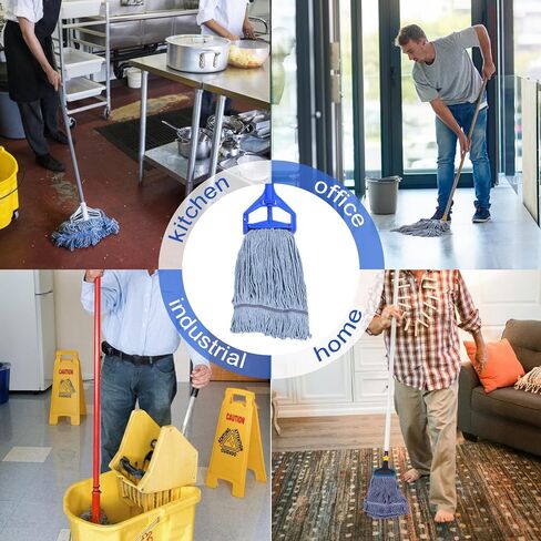 6 حزمة MOP HEAD استبدال تجاري للقطن الثقيل الأزرق MOP Heads استبدال القابلة لإعادة الاستخدام حلقة نهاية end end mop إعادة ملء للاستخدام السكني الصناعي in Kuwait