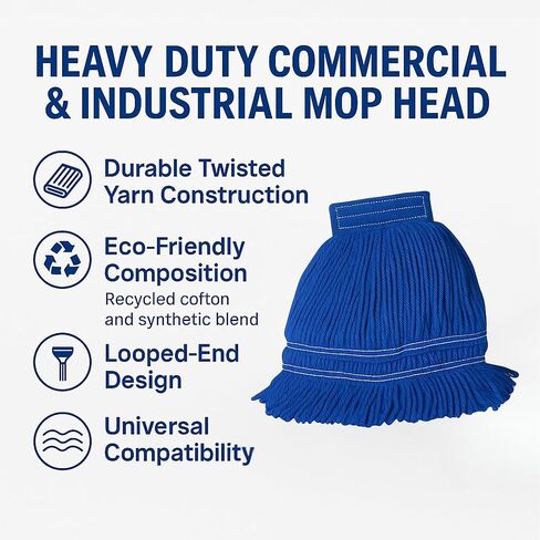 Royal Blue Kentucky Mop Head Replacement for Heavy-Duty Commercial and Industrial Cleaning, Loop-End – Lint-Free – Quick-Drying – Fits Clamp & Jaw Handles in Saudi Arabia