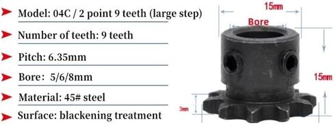 Tooth Roller Chain Sprocket 1Pcs 04C Chain Gear 45# Steel 9T/10T Teeth Large Step Industrial Sprocket Wheel(9 Teeth,8mm) in Saudi Arabia
