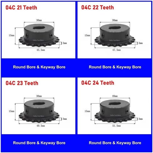Tooth Roller Chain Sprocket 1Pcs 04C Chain Gear 45# Steel Teeth Industrial Sprocket Wheel Round Bore & Keyway Bore(21 Teeth,10mm Keyway 3x1.4mm) in Saudi Arabia
