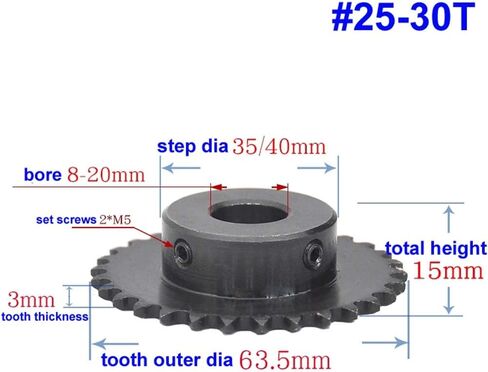 Tooth Roller Chain Sprocket #25 Chain Drive Sprocket Wheel 30 Teeth 04C30T - 19mm Bore 1/4" Pitch with Set Screws(Bore: 15mm) in Saudi Arabia