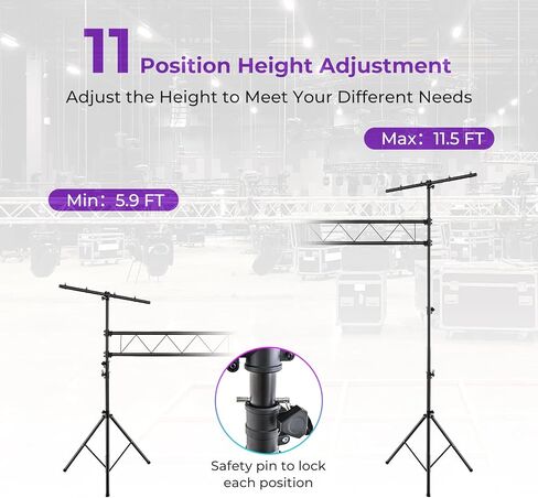 Tangkula Stage Lighting Stand, 14FT Lighting Truss System w/32 Lights Hold 220LBS Capacity, 11 Adjustable Height, Retractable T Bar, Non-slip Pads, Freestanding Metal DJ Lighting Truss for Party Bar in Saudi Arabia