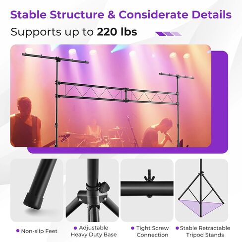 Tangkula Stage Lighting Stand, 14FT Lighting Truss System w/32 Lights Hold 220LBS Capacity, 11 Adjustable Height, Retractable T Bar, Non-slip Pads, Freestanding Metal DJ Lighting Truss for Party Bar in Saudi Arabia