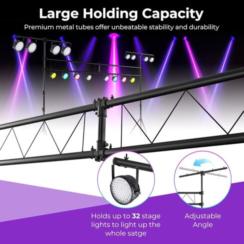 Tangkula Stage Lighting Stand, 14FT Lighting Truss System w/32 Lights Hold 220LBS Capacity, 11 Adjustable Height, Retractable T Bar, Non-slip Pads, Freestanding Metal DJ Lighting Truss for Party Bar in Saudi Arabia