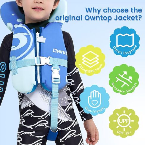 Owntop Toddler Swim Vest Kids Float Jacket Swimming Aid for Children 20-30-40-50 lbs with Adjustable Safety Straps Age 1-6 Years in Kuwait