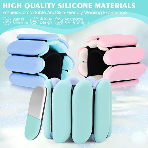 Wrist Weights, Wrist and Ankle Weights for Women and Men(1Lbs Each), Adjustable 2lb Wearable Silicone Weighted Bangles, Fits for Yoga, Pilates, Home Gym, Dance, Swimming, Jogging, Cardio, Strength Training in Kuwait