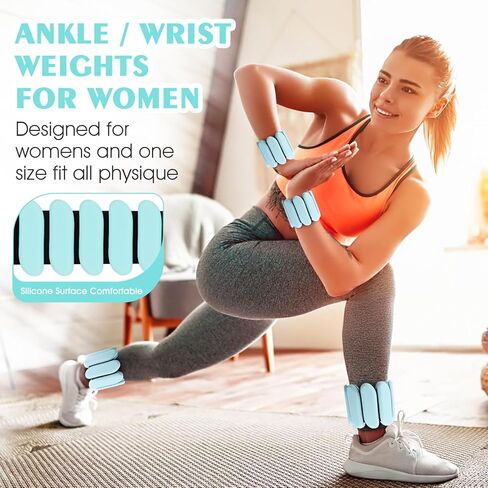 Wrist Weights, Wrist and Ankle Weights for Women and Men(1Lbs Each), Adjustable 2lb Wearable Silicone Weighted Bangles, Fits for Yoga, Pilates, Home Gym, Dance, Swimming, Jogging, Cardio, Strength Training in Kuwait