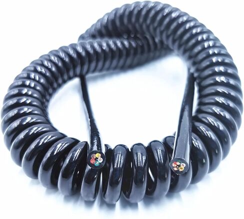 Spiral Telescopic Spring Coiled Cable Wire, 2.5 M 5 M 7.5 M Black Power Cord Expandable Wire, and Cable 6 Core 8 Core 24AWG 20AWG(6 Core 20awg,Line Length 2.5m) in Saudi Arabia
