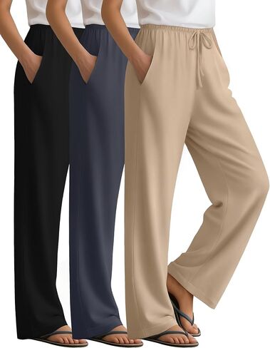 3 Pack Women's Lounge Pants Cozy Wide Leg Yoga Pants Casual Drawstring Loose Baggy Sweatpants with Pockets in Kuwait
