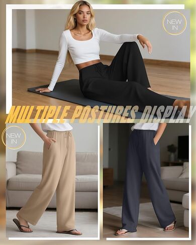3 Pack Women's Lounge Pants Cozy Wide Leg Yoga Pants Casual Drawstring Loose Baggy Sweatpants with Pockets in Kuwait