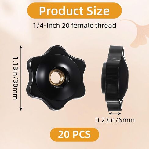 20Pcs 1/4-20 Knob 6 Star Knobs, T Track Bolts Female Threaded Hexagon Head Thru Knob, Black Nylon Screw On Type Clamping Jig Knobs for Mechanical Equipment in Saudi Arabia