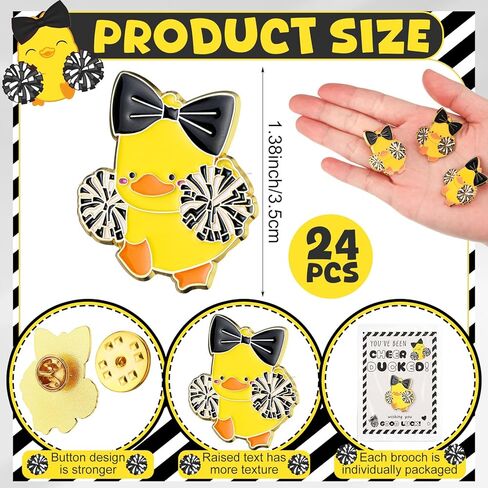 Quelay 24 Pack Cheer Team Gifts Bulk Cheerleader Duck Pins Brooches You've Been Cheer Ducked Tags Team Inspirational Gift Accessories for Teammates in Saudi Arabia