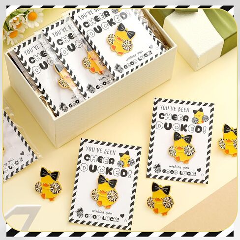 Quelay 24 Pack Cheer Team Gifts Bulk Cheerleader Duck Pins Brooches You've Been Cheer Ducked Tags Team Inspirational Gift Accessories for Teammates in Saudi Arabia