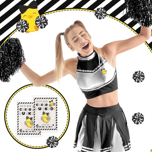 Quelay 24 Pack Cheer Team Gifts Bulk Cheerleader Duck Pins Brooches You've Been Cheer Ducked Tags Team Inspirational Gift Accessories for Teammates in Saudi Arabia
