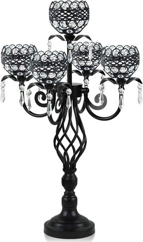 Crystal Candelabra المركزية ، حامل معدني ذهبي 5 ضوء مع بلورات معلقة ، حامل طاولة الزفاف الزخرفي (2 ، الذهب) in Saudi Arabia