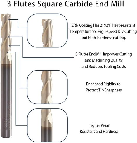 Carbide 55 DEGREE 3-FLUTE END مع طلاء ZRN ، صلابة عالية ومقاومة للارتداء ، للمعادن الألومنيوم والمعادن (1/4 "3/4" 1/4 "2-1/2" 3F) 1PCs. in Saudi Arabia