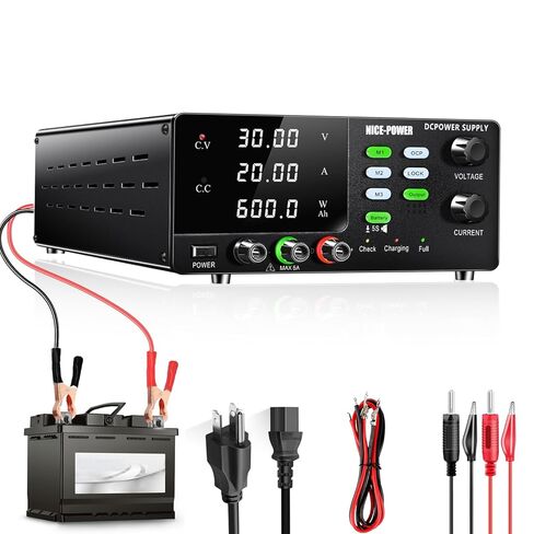 NICE-POWER DC Power Supply Variable, 30V 20A 600W High Power Bench Power Supply for Battery Charging, Adjustable Switching Regulated Power Supply with OCP, Memory Storage, Output Switch, Lock Button in Kuwait