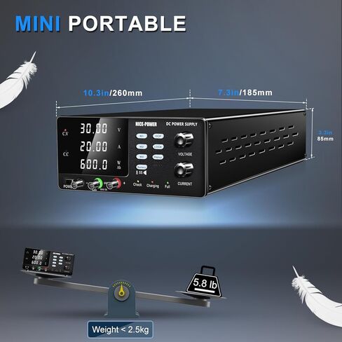 NICE-POWER DC Power Supply Variable, 30V 20A 600W High Power Bench Power Supply for Battery Charging, Adjustable Switching Regulated Power Supply with OCP, Memory Storage, Output Switch, Lock Button in Kuwait