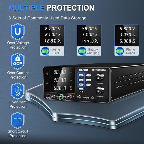 NICE-POWER DC Power Supply Variable, 30V 20A 600W High Power Bench Power Supply for Battery Charging, Adjustable Switching Regulated Power Supply with OCP, Memory Storage, Output Switch, Lock Button in Kuwait
