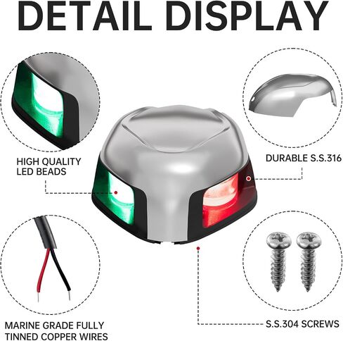 Boat Navigation Lights,Bi-Color Boat Bow Lights,Red and Green Marine Navigation Light,Waterproof 12V for Pontoon,Yacht,Speedboat in Saudi Arabia