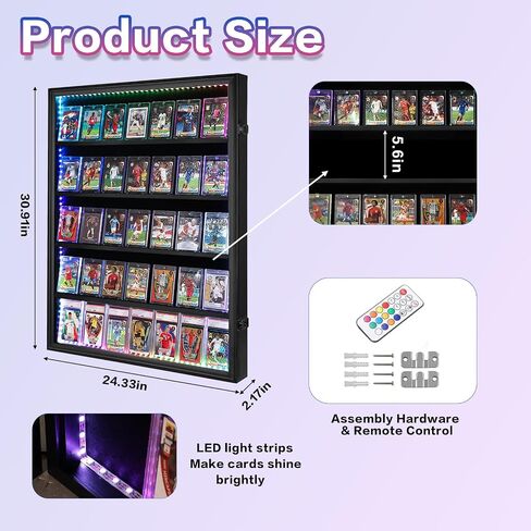 36 Graded Sports Card Display Case with UV Protection Lockable Wall Frame Cabinet for Basketball Football Baseball Hockey Trading Cards-Black Finish in Saudi Arabia