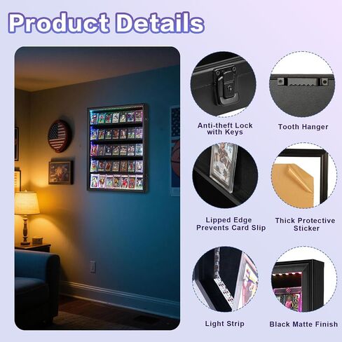 36 Graded Sports Card Display Case with UV Protection Lockable Wall Frame Cabinet for Basketball Football Baseball Hockey Trading Cards-Black Finish in Saudi Arabia