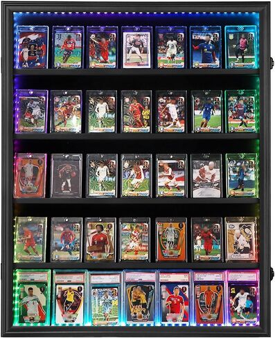 36 Graded Sports Card Display Case with UV Protection Lockable Wall Frame Cabinet for Basketball Football Baseball Hockey Trading Cards-Black Finish in Saudi Arabia