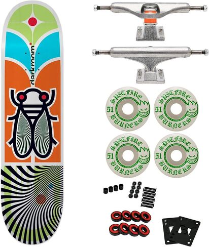 Darkroom Skateboard 8.0" with Independent Mid Silver 139 Trucks, Spitfire Burners 51mm White/Green Wheels, ABEC 5 Bearings, Risers, Hardware, Griptape in Saudi Arabia