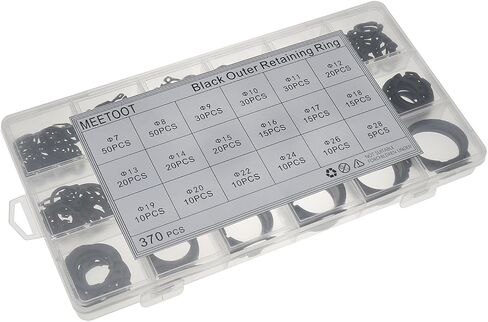 MeetOOT 370pcs 18 نوع من حلقة الاحتفاظ الخارجي الأسود للمحاور حلقة فولاذية متصلبة معالجة المحاور لتحمل المحاور وصيانة المعدات الميكانيكية in Saudi Arabia