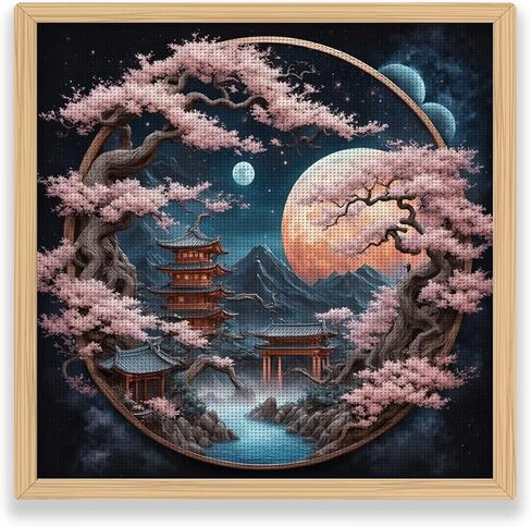 JOZYSH Dream Moon Tree Castle Theme Cross Stitch Painting Set, DIY Art Needlework Crafts, 11CT Cross Stitch Decorative Painting, Creative Handmade Gift. Embroidery Crafts for Home Decoration (ColorA) in Saudi Arabia