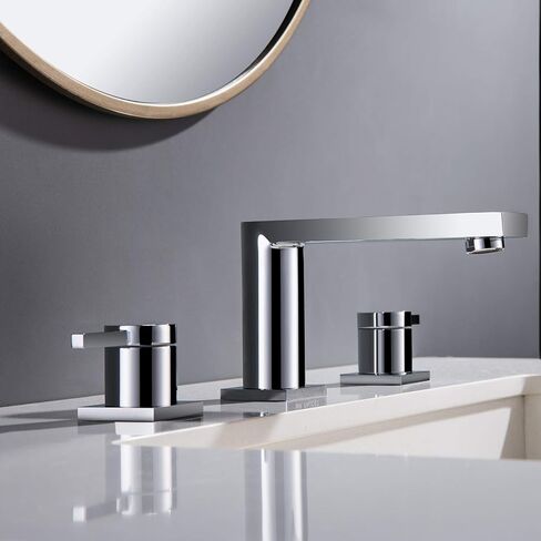 نحاس فاخر عصري على نطاق واسع الحمام صنبور مع صمام النحاس لمدة 3 ثقب 2 مقبض 8 بوصة سطح الحمام الحمام الحمام ، وتجميع الصرف المنبثق من الفولاذ المقاوم للصدأ ، نهر الشمبانيا الذهب بالفرشاة in Kuwait