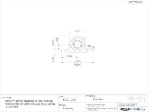 Browning VPS-219 وسادة بلوك بلوك محمل ، 2 الترباس ، قفل setscrew ، والاتصال وختم الفلاح ، الحديد الزهر ، بوصة ، 1-3/16 "التجويف ، 1-11/16" قاعدة إلى الوسط الارتفاع in Kuwait