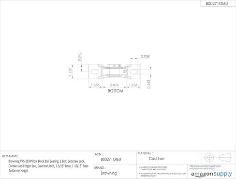 Browning VPS-219 وسادة بلوك بلوك محمل ، 2 الترباس ، قفل setscrew ، والاتصال وختم الفلاح ، الحديد الزهر ، بوصة ، 1-3/16 "التجويف ، 1-11/16" قاعدة إلى الوسط الارتفاع in Kuwait