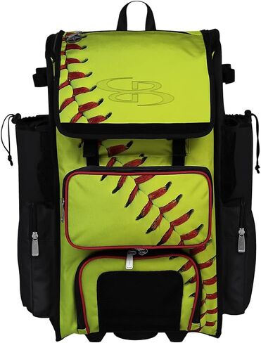 Boombah Rolling Superpack Baseball/Softball Gear Bag - 23-1/2" x 13-1/2" x 9-1/2" - Softball Homerun Optic Yellow/Black/Red - Telescopic Handle - Holds 4 Bats - Wheeled Version in Saudi Arabia