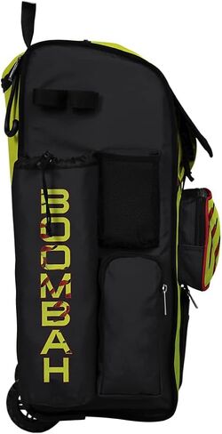 Boombah Rolling Superpack Baseball/Softball Gear Bag - 23-1/2" x 13-1/2" x 9-1/2" - Softball Homerun Optic Yellow/Black/Red - Telescopic Handle - Holds 4 Bats - Wheeled Version in Saudi Arabia