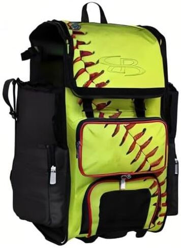 Boombah Rolling Superpack Baseball/Softball Gear Bag - 23-1/2" x 13-1/2" x 9-1/2" - Softball Homerun Optic Yellow/Black/Red - Telescopic Handle - Holds 4 Bats - Wheeled Version in Saudi Arabia