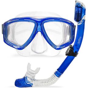 Snorkel Mask and Snorkeling Gear - Dry-Top Snorkel Set with Impact-Resistant Tempered Glass Lens, Anti-Fog Design, Watertight Seal, Adjustable Strap with Carry Case (Crystal Clear Vision) in Kuwait