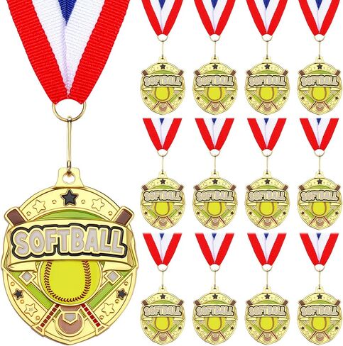 12 Pcs Gold Award Medals Bulk 2.2 Inch Basketball Volleyball Royal Dance Softball Metal Medals with Neck Ribbons Metal Trophy Award Prize Gifts for Tournaments Sports Competitions in Saudi Arabia