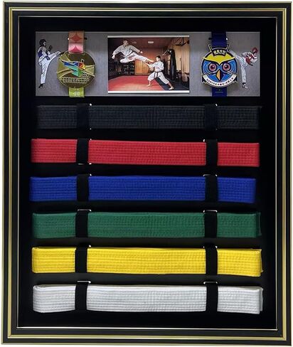 Taekwondo Belt Display Rack - Wooden Martial Arts Belt Holder Organizer for Karate, Taekwondo, BJJ - Wall Mounted or Standing - Perfect for Black Belt & Color Belts in Saudi Arabia