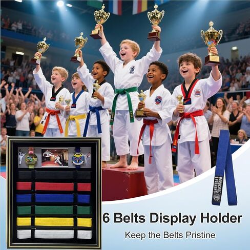 Taekwondo Belt Display Rack - Wooden Martial Arts Belt Holder Organizer for Karate, Taekwondo, BJJ - Wall Mounted or Standing - Perfect for Black Belt & Color Belts in Saudi Arabia