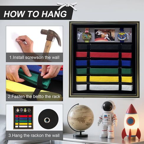 Taekwondo Belt Display Rack - Wooden Martial Arts Belt Holder Organizer for Karate, Taekwondo, BJJ - Wall Mounted or Standing - Perfect for Black Belt & Color Belts in Saudi Arabia