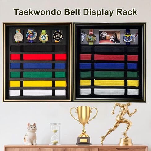 Taekwondo Belt Display Rack - Wooden Martial Arts Belt Holder Organizer for Karate, Taekwondo, BJJ - Wall Mounted or Standing - Perfect for Black Belt & Color Belts in Saudi Arabia