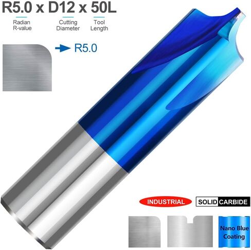 4mm 6mm Shank Milling Cutter Corner Rounding End Mill Nano Blue Coated Carbide Radius Router Bit for CNC Machine R0.5-R5.0(R5xD12x50L) in Kuwait