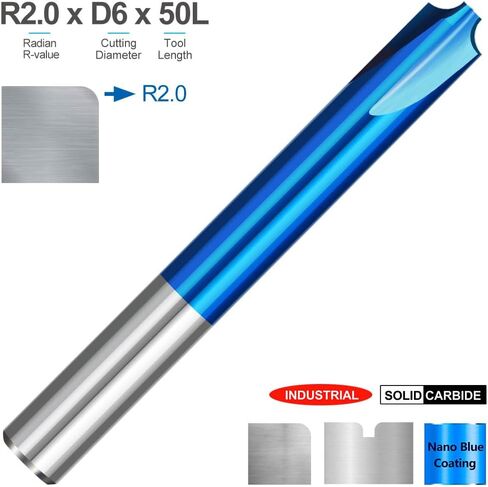 4mm 6mm Shank Milling Cutter Corner Rounding End Mill Nano Blue Coated Carbide Radius Router Bit for CNC Machine R0.5-R5.0(R5xD12x50L) in Kuwait