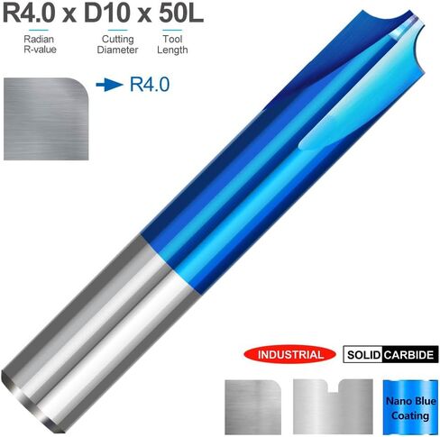 4mm 6mm Shank Milling Cutter Corner Rounding End Mill Nano Blue Coated Carbide Radius Router Bit for CNC Machine R0.5-R5.0(R5xD12x50L) in Kuwait